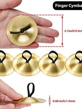 6 Pairs Brass Finger Cymbals  / 2.1" Belly Dance Percussion Set (12 Pcs) / New